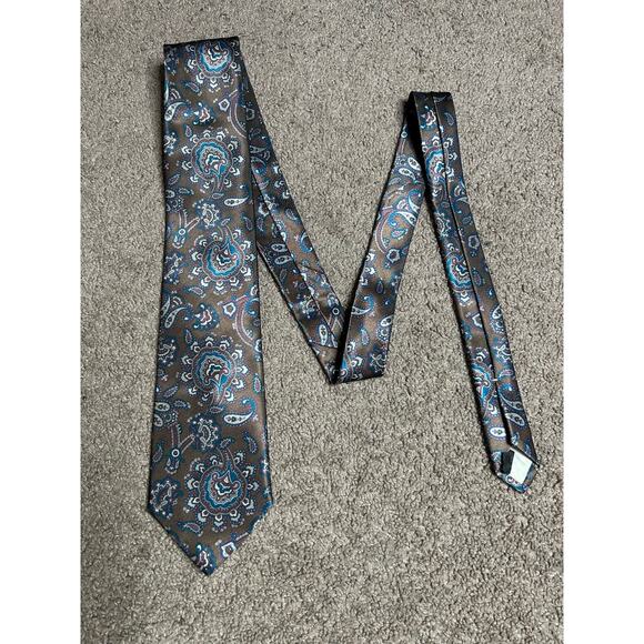 Vintage Gino Pompeii Men’s Brown Blue Tan Paisley Neck Tie 57” long - Picture 1 of 3